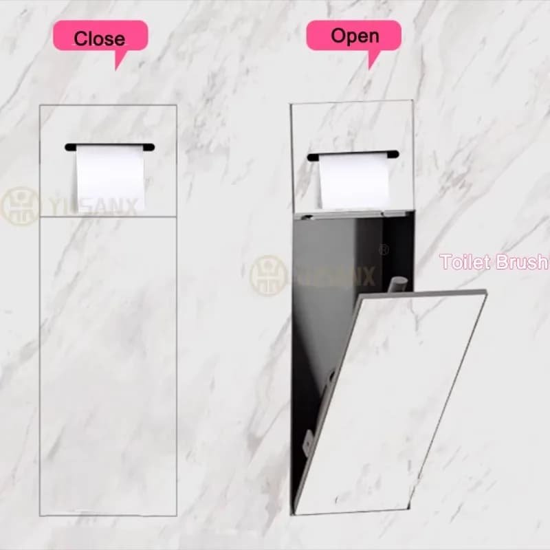 Hidden SUS304 wall-mounted tissue box, toilet brush, tissue holder, SUS304 tile embedded bathroom rack, hidden embedded storage