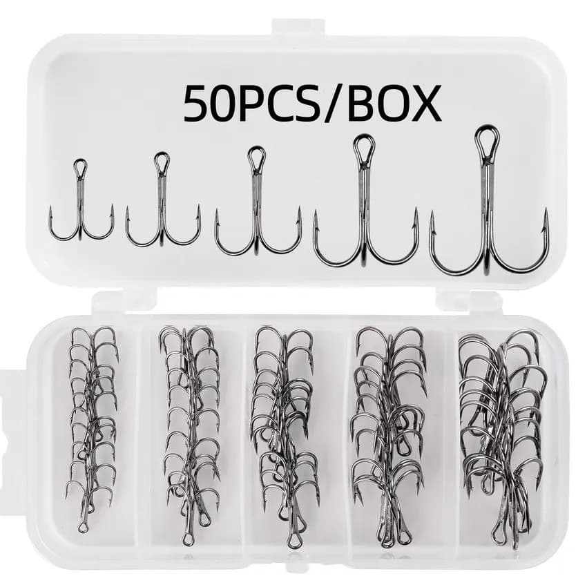 50 pieces/box 2 # -10 # I love fishing Triple reversed hooks in high carbon steel Fishing equipment High round curvature for bass