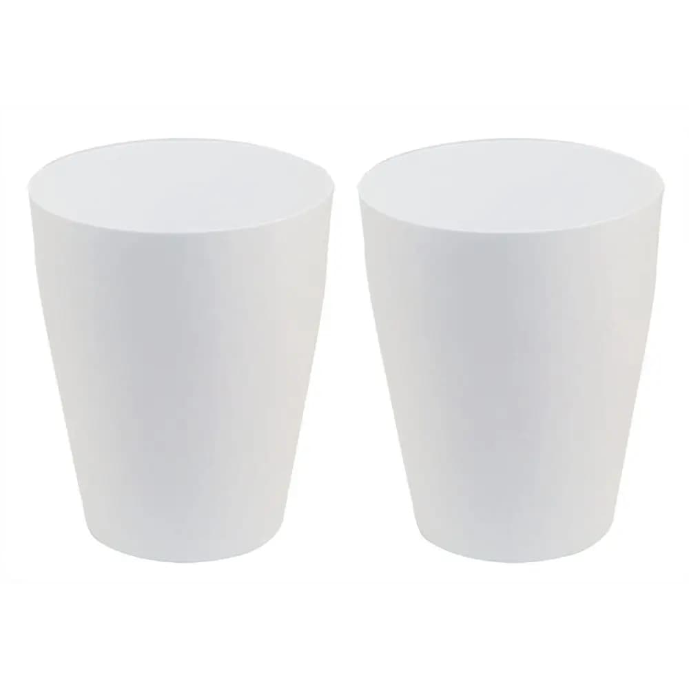 Round Plastic Wastebasket, White Bathroom Trash Can Set of 2 for Home Office Use