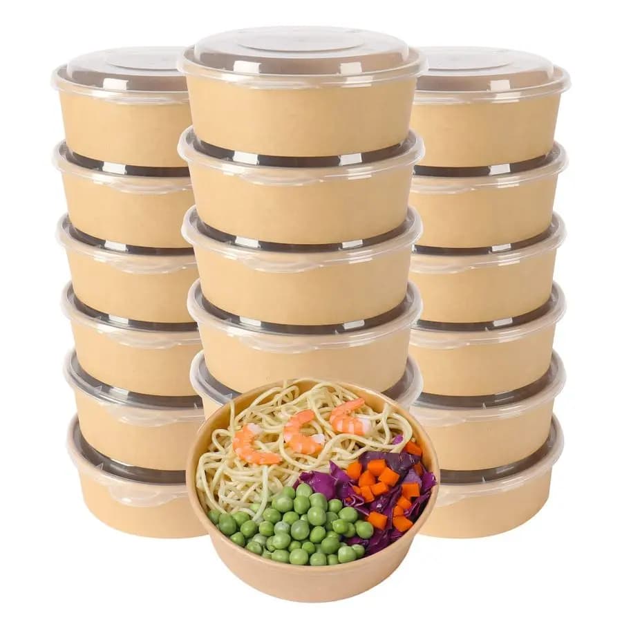 oz Disposable Kraft Card Bowls with Covers, Soup Food Containers, Party Supplies, Dessert Bowls, Pack of 50