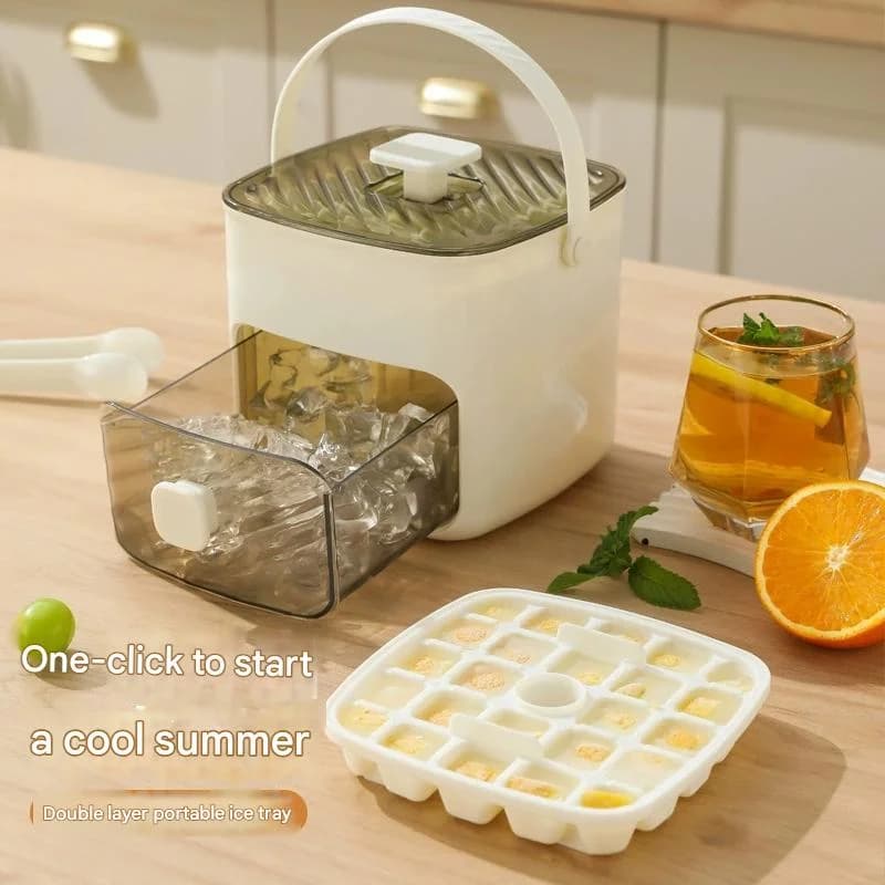Vassoio per cubetti di ghiaccio in silicone durevole ed ecologico con coperchio, stampo a doppio strato da 48 cubi per whisky, cocktail e bevande, facile da premere D