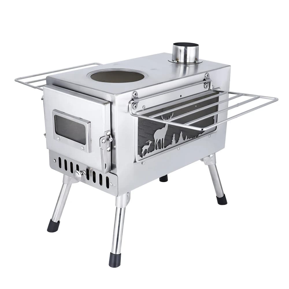 Stufa Portatile in Metallo per Legna, Grande Riscaldatore Pieghevole in Acciaio Inox 304 ad Alta Pressione con Finestra e Tubo per Campeggio