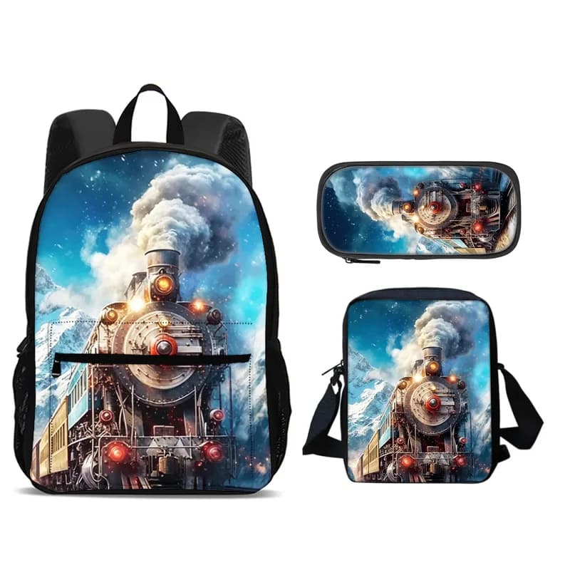 Train backpack pencil case, shoulder bag, 3Pcs set, large capacity lightweight printed perfect companion for both boys and girls