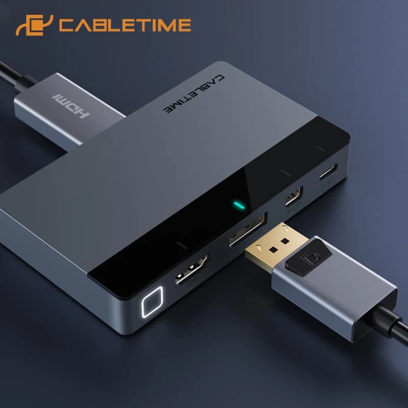 CABLETIME Splitter HDMI 4 in 1 Wireless Display Mini DP 4K@60Hz Projector with LED Button Switch for Laptop MacOS/iPadOS TV Box
