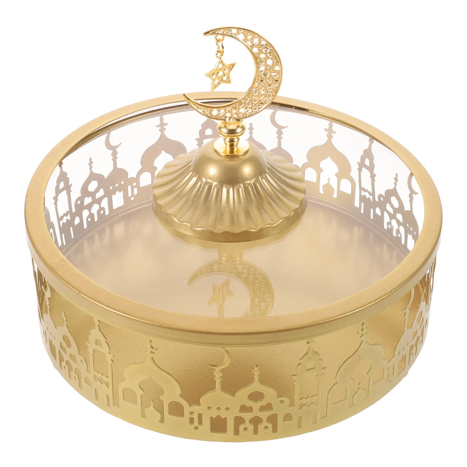 Ramadan Serving Tray Middle Moon Motif Iron Eid Mubarak Dessert Plate for Candy Dried Fruits Nuts Snacks Festive
