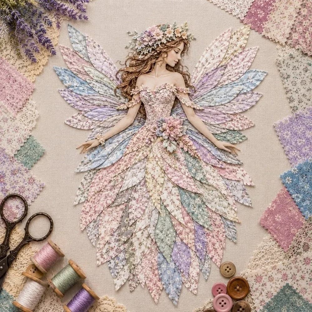 Handcraft DIY Quilted Fairy Kit Handmade Floral Multiple Layers Fairy Doll Sewing Kit Fairy Wall Art Kit Home Decoration