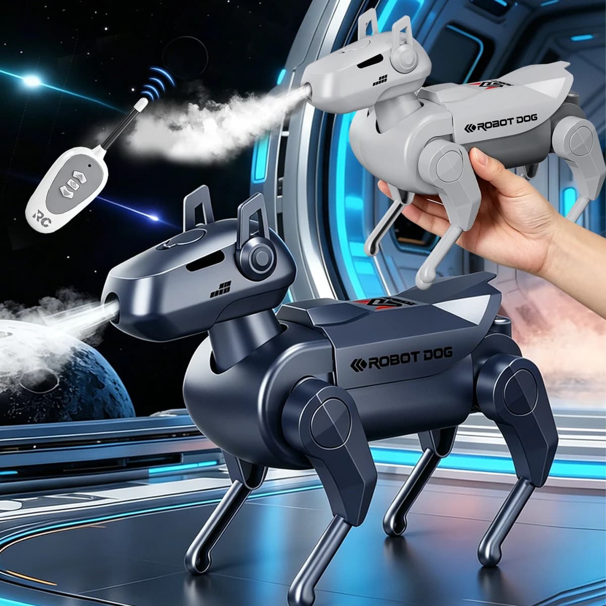 Giocattoli Robot Telecomandati, Modello di Cane Meccanico con Spruzzo, Movimento Avanti e Indietro, Spruzzo con Un Solo Tocco, Mini Cane Robotico, Regalo per Bambini