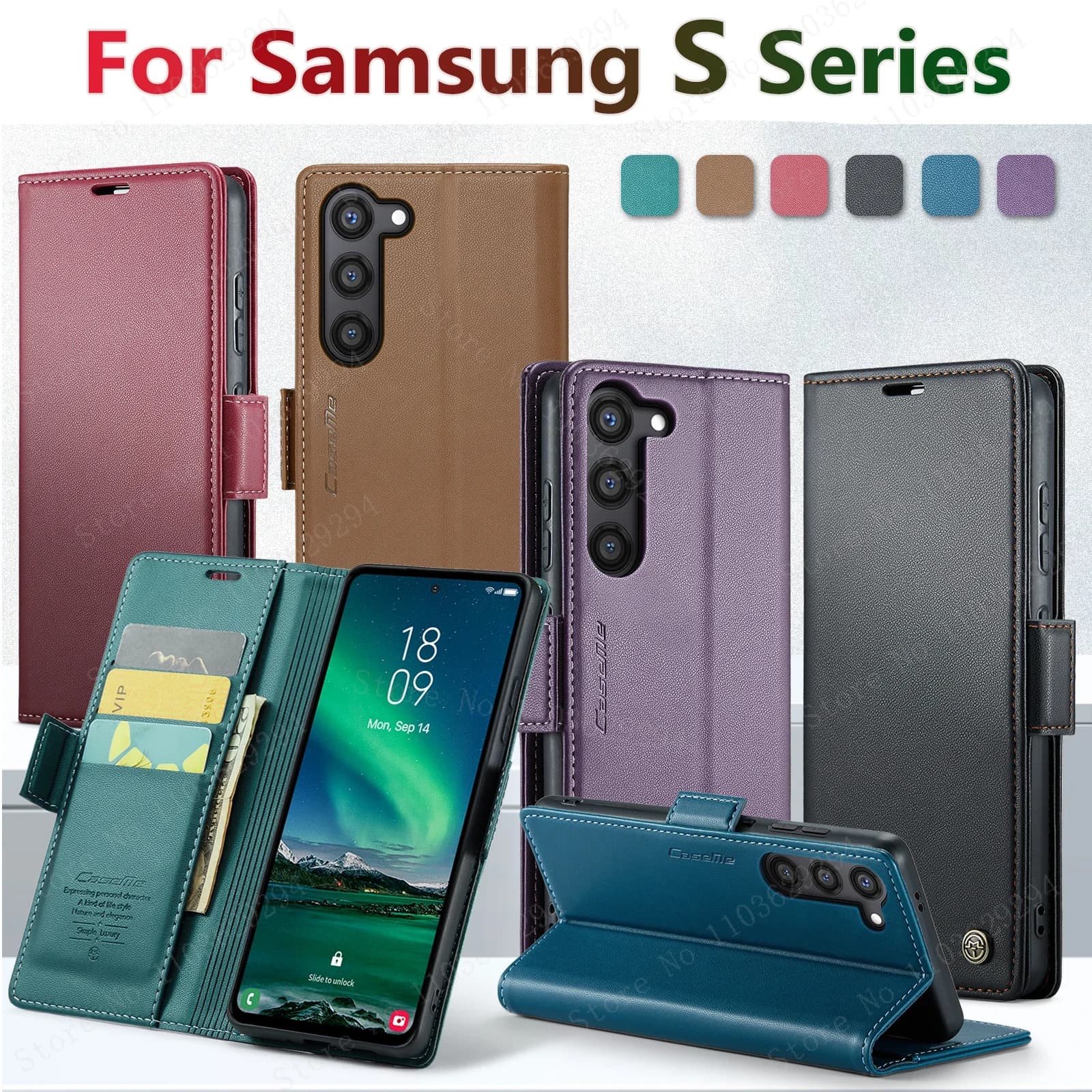 Custodia in pelle con carte a portafoglio con ricarica magnetica per Samsung Galaxy A06 A16 A55 A35 25 15 05S S25 S24 S23 22 Ultra Plus FE Cover