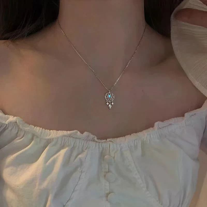 Fashion Crystal Tassel Dream Catcher Charm Necklace For Women Creative Pendant Elegant Party Necklaces Jewelry Gift