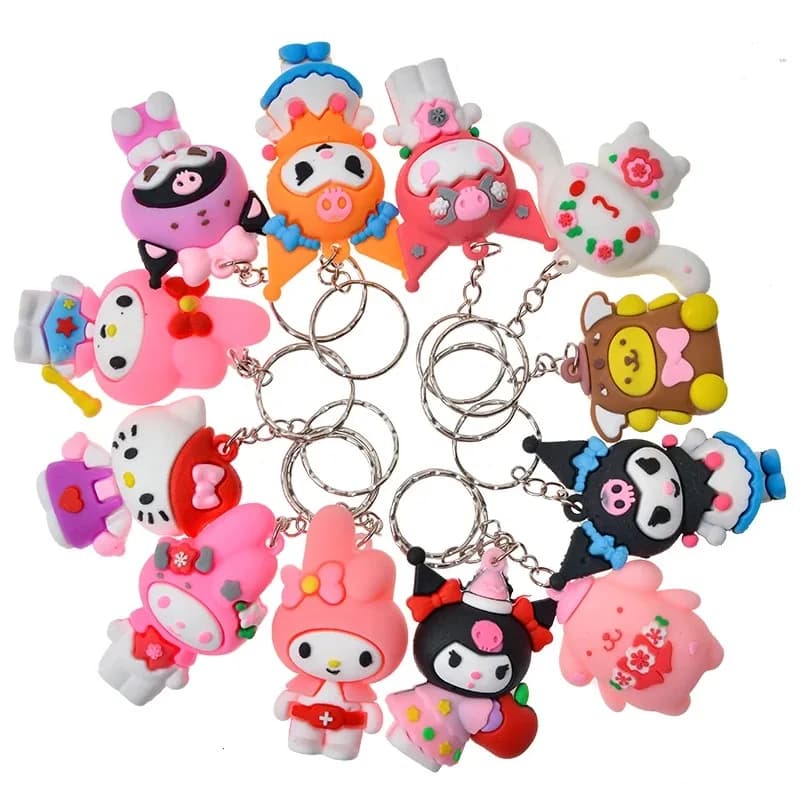 Set da 24 Pezzi Sanrio Hello Kitty Kuromi Blind Box, Modellini Anime, Portachiavi, Ciondolo Decorativo, Giocattolo per Regalo di Natale per Bambini