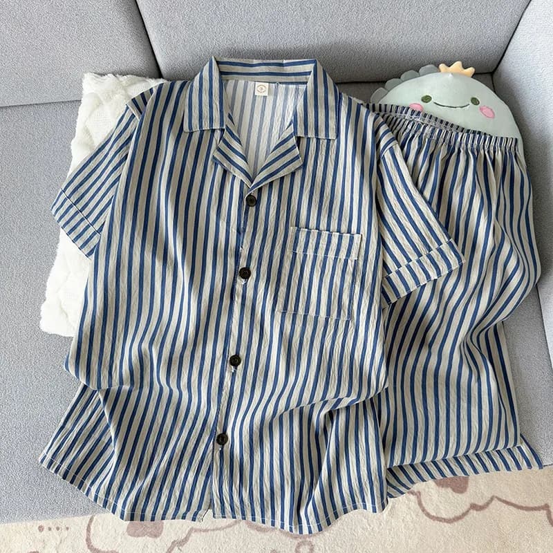 Set Pigiama Uomo 2 Pezzi a Righe Vintage, Abbigliamento da Casa, Loungewear Morbido Casual Estivo 2026, Set Pigiama Fresco