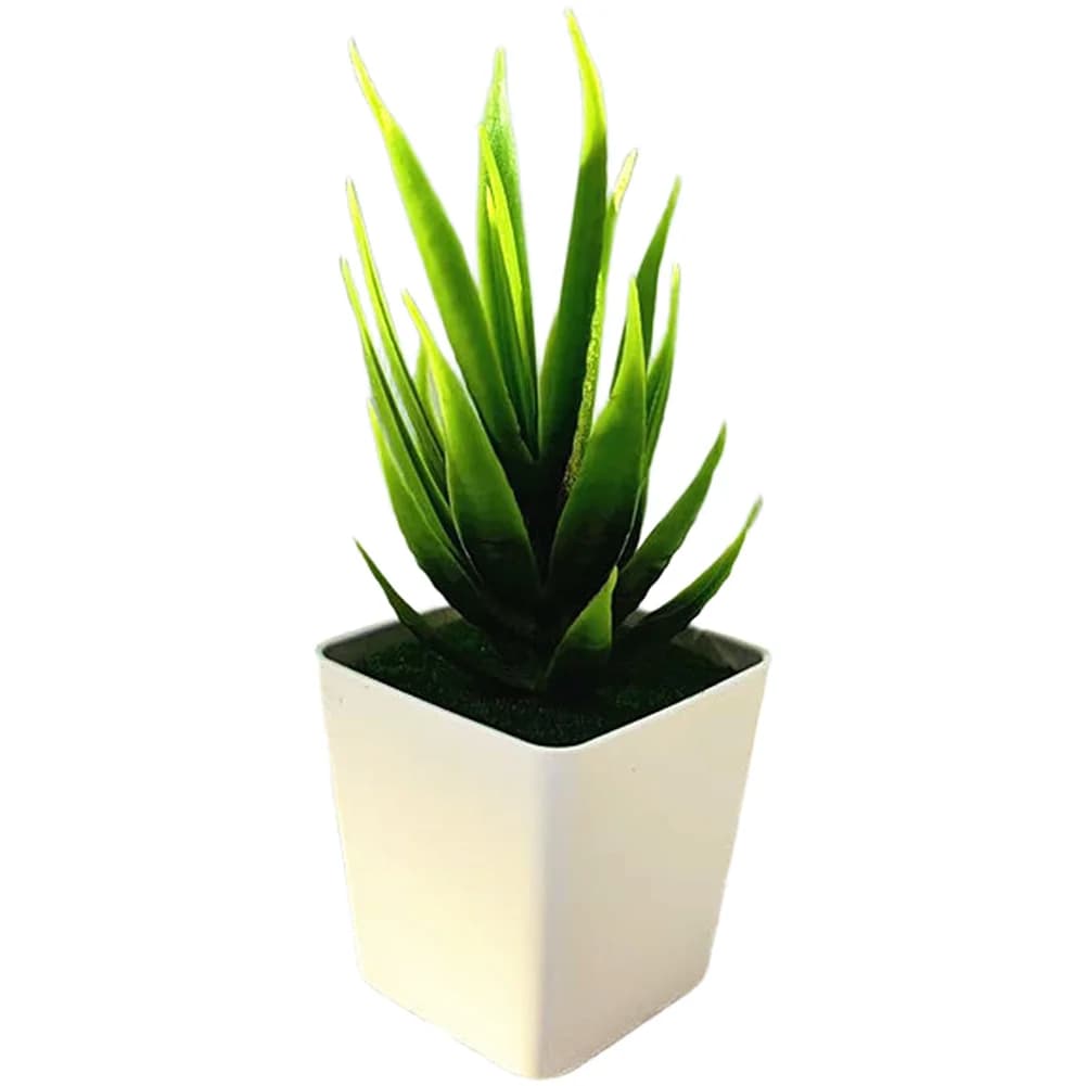 Bonsai di Aloe Artificiale in Plastica, Pianta Finta Verde in Vaso per Decorazione Soggiorno, Camera da Letto, Sala da Pranzo, Altezza 15cm, Aspetto Realistico