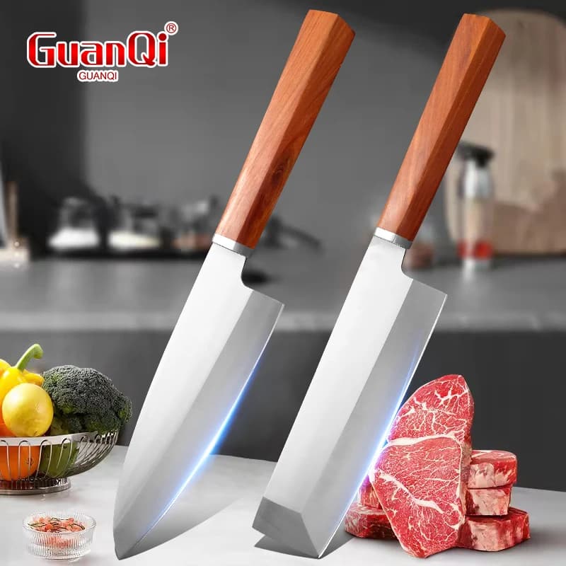 Coltello da macellaio in acciaio ad alto tenore di carbonio, coltello da cucina professionale per barbecue e cucina con manico in legno