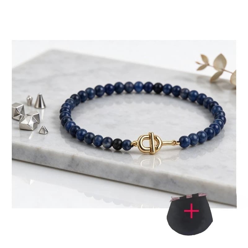 Natural Blue Sodalite Beaded Bracelet Gold Toggle Clasp Dainty Round Stone Strand Stackable Wrist Jewelry Gift For Men Women Daily Wear