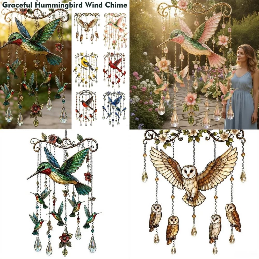 Outdoor Bird Wind Chimes Graceful Bird Wind Chimes for Garden Decor Metal Hanging Suncatchers with Pendants Outdoor Hummingbird