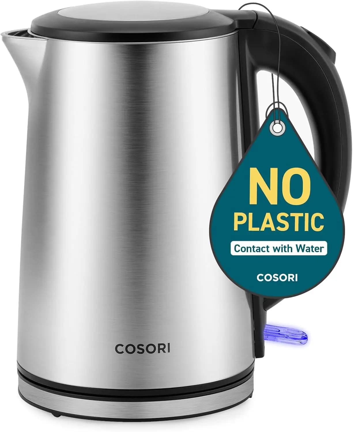 Electric kettle with stainless steel cover, automatic shutdown, protection against dry boiling, 1.5 l/1500 W in silver
