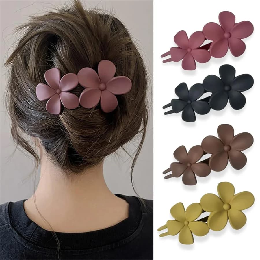 4 fermagli per capelli a fiore, fermagli francesi opachi, fermagli neri floreali, fermagli a pinza antiscivolo, fermagli eleganti per capelli