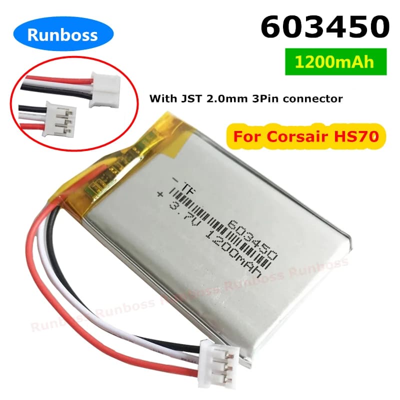 1200mAh Lipo polymer battery for Corsair HS70, HS75 XB , RDA0031 RDA0034 Wireless Corsair HS70 Pro