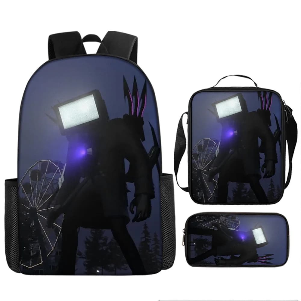 Classic Popular Funny Novelty Skibidi Toilet 3D Printed 3pcs/Set pupil School Bags Laptop Daypack Backpack Lunch bag Pencil Case