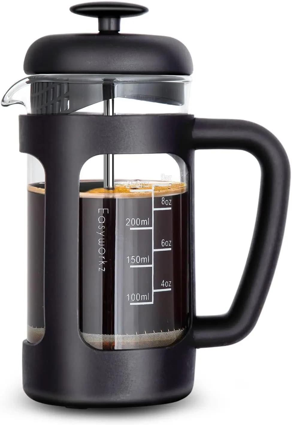 Caffettiera French Press da 12 oz, Vetro Borosilicato, Filtro a 4 Livelli, Manico Resistente al Calore