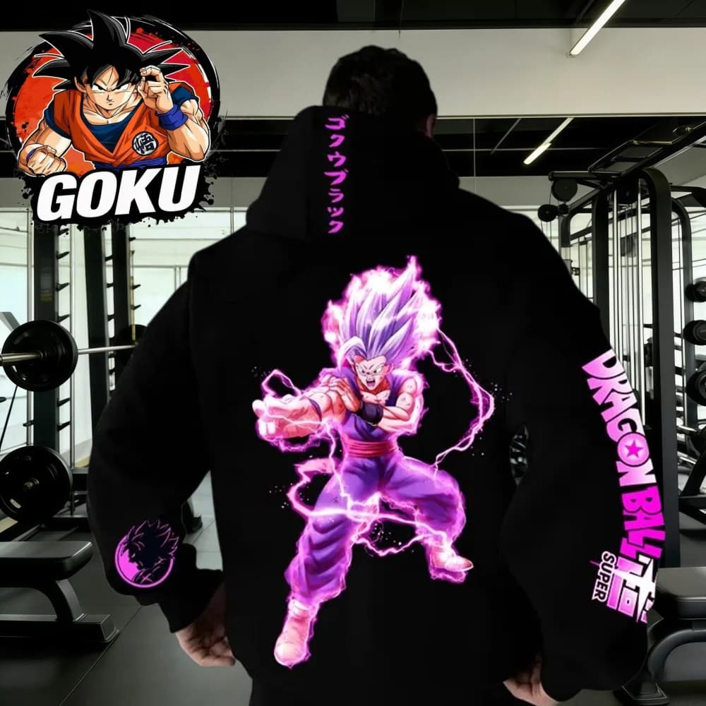 Felpa con Cappuccio Retro Dragon Ball Autunno Inverno 2026, 100% Cotone, Stampa Gohan Beast Viola, Oversize, Abbigliamento Fitness e Streetwear per Uomo e Donna