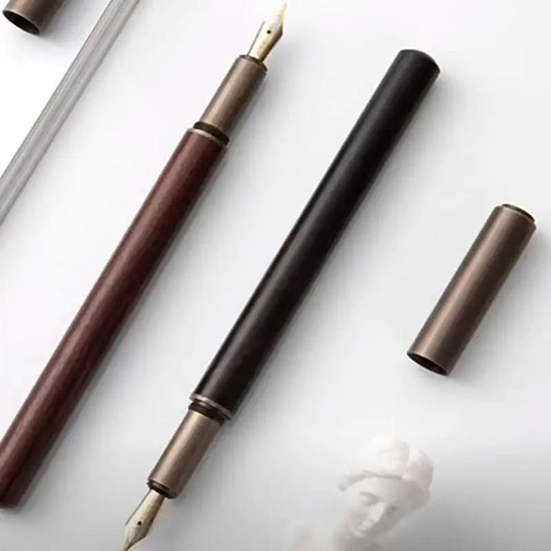 NUOVA Penna Stilografica di Lusso in Legno e Bronzo Stile Retrò per Ufficio, Scrittura Artistica e Calligrafia, 0.5mm, Regalo per Studenti