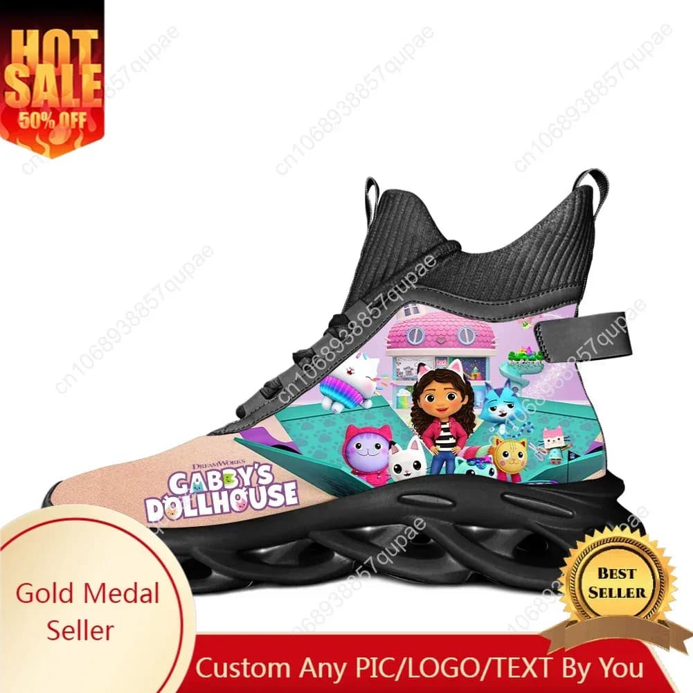 Divertenti Gabbys Dollhouse Scarpe da ginnastica alte Cartoon Anime Uomo Donna Scarpe da corsa sportive Sneaker Calzature in rete con lacci Scarpe personalizzate