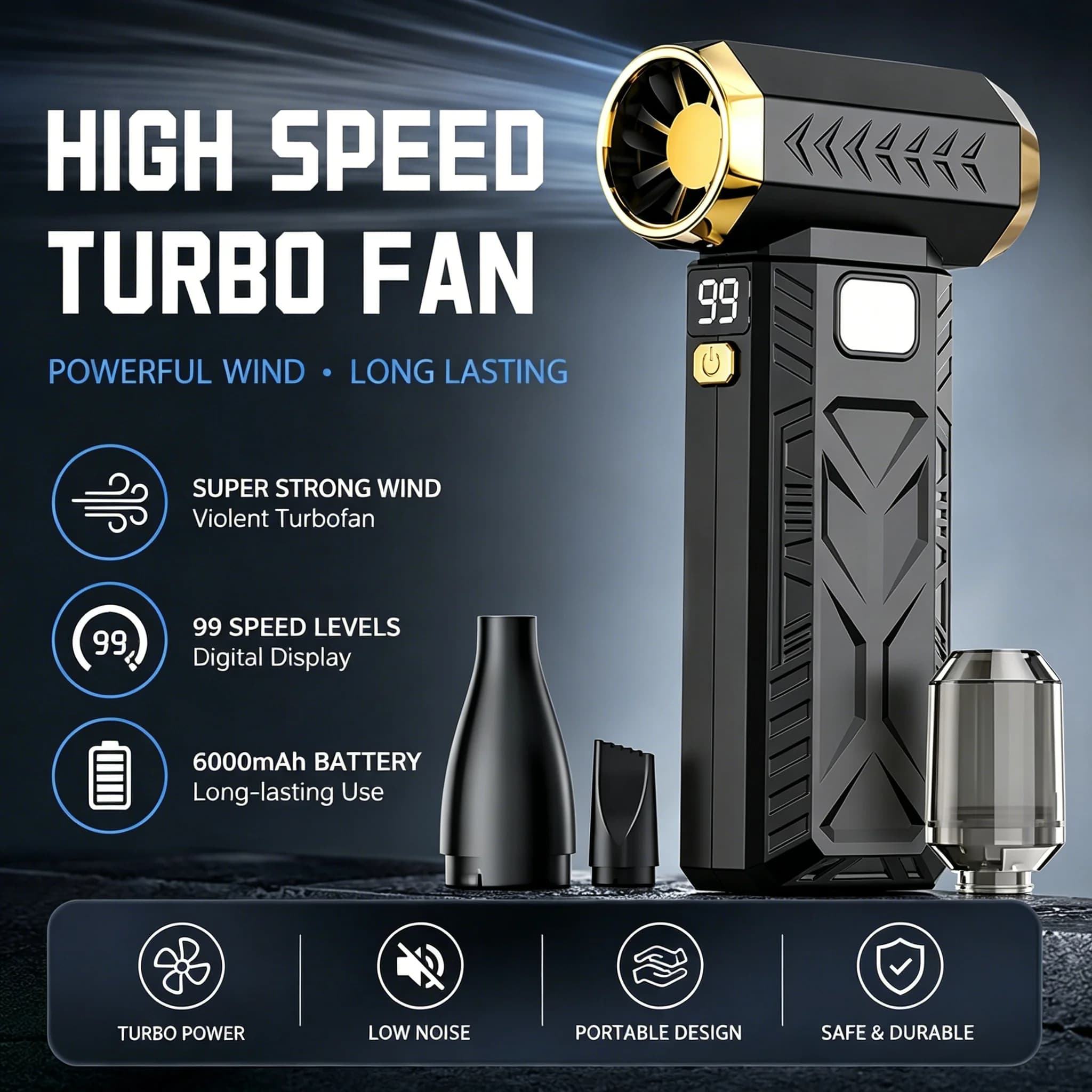 Upgraded 400000RPM Jet Fan M18 Brushless Blower - Powerful Portable Electric Dust Cleaner with Type-C Charging, 53m/s Turbo Fan