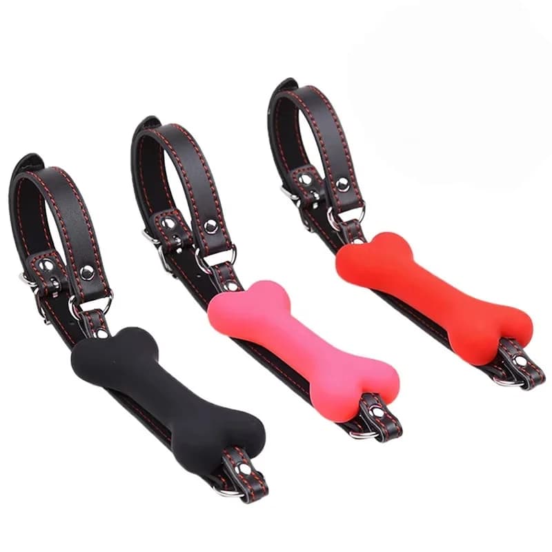 Imbracatura in pelle sexy Bocca Gag Plug Silicone Cane Bone Ball BDSM Bondage Coppie Flirtare Prodotti erotici Giocattoli del sesso orale per le donne