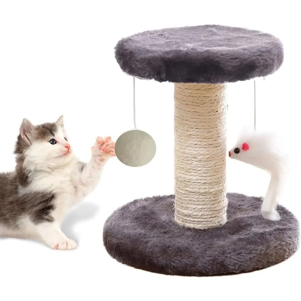 Small Cat Scratching Post and Tree with Sisal Tower, Round Perch, Plush Ball for Kitten Relaxation