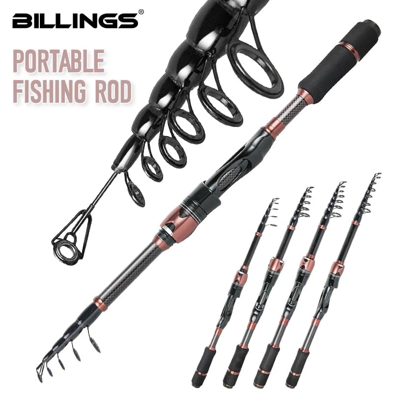 Canna da Pesca Telescopica BILLINGS in Fibra di Carbonio Ultraleggera 1.8-2.7M, Canna da Spinning Portatile per Pesca