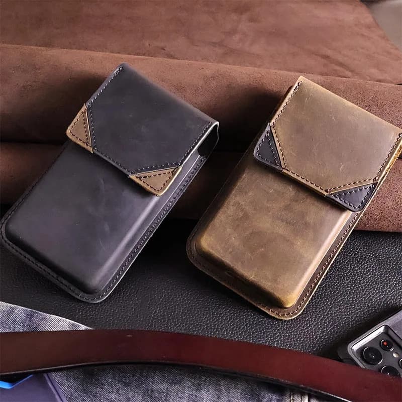 1 marsupio da uomo in vera pelle pcRetro, con chiusura magnetica universale e design a patta, protezione superiore