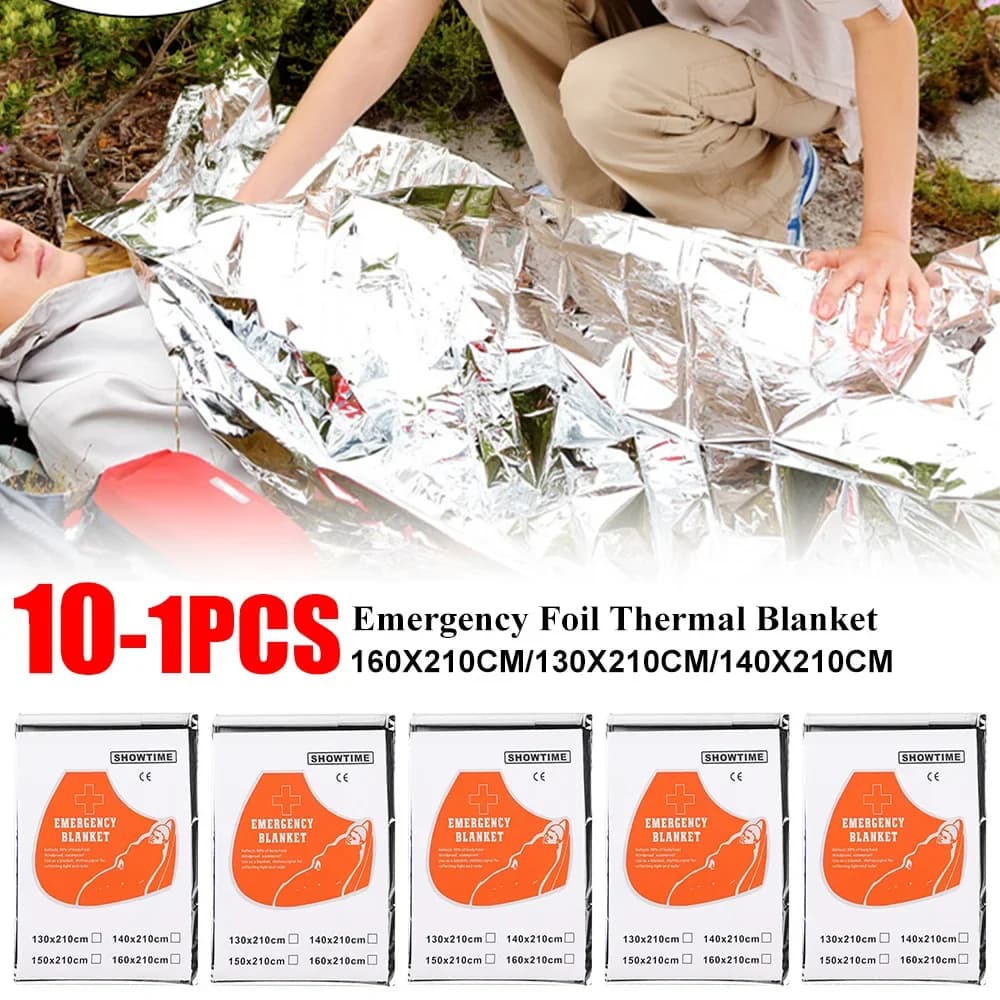 1-10PCS Coperta in lamina di emergenza Sopravvivenza all'aperto Coperta termica di primo soccorso Sopravvivenza all'aperto Coperte impermeabili per la conservazione del calore
