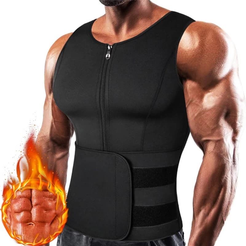 Men Neoprene Sauna Hinge Waist Trainer Short Vest Trimmer Compression Body Shaper Shirts Slimming Belt Faja Shapewear