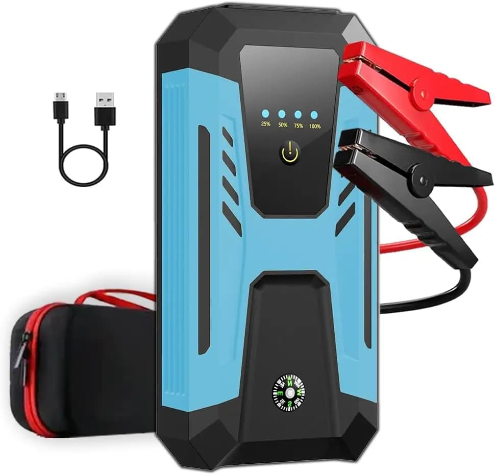 Avviatore di Emergenza 12V per Motori a Benzina 10L/Diesel 8L, 6000A di Picco, Batteria Portatile con Luce di Emergenza e Custodia