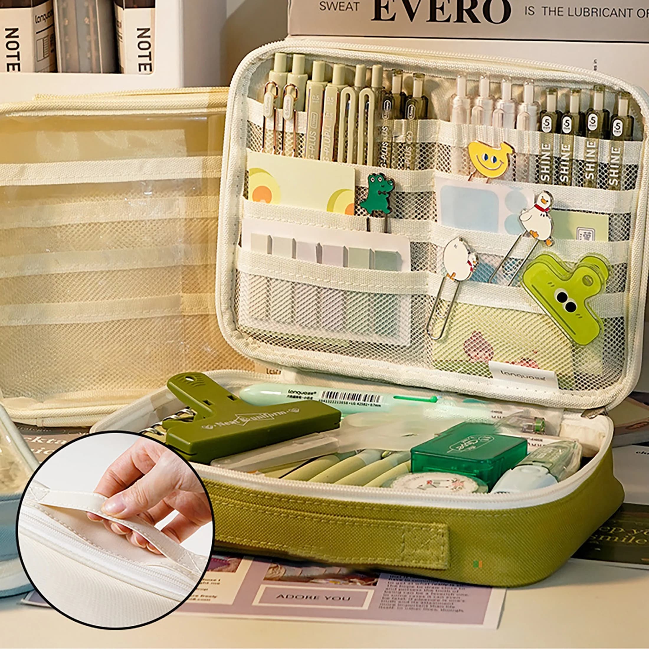 Astuccio trasparente di grande capacità, borsa portaoggetti multifunzionale, multistrato, semplice e portatile, borsa per cancelleria per studenti, scatola portaoggetti per cancelleria, regalo per la scuola