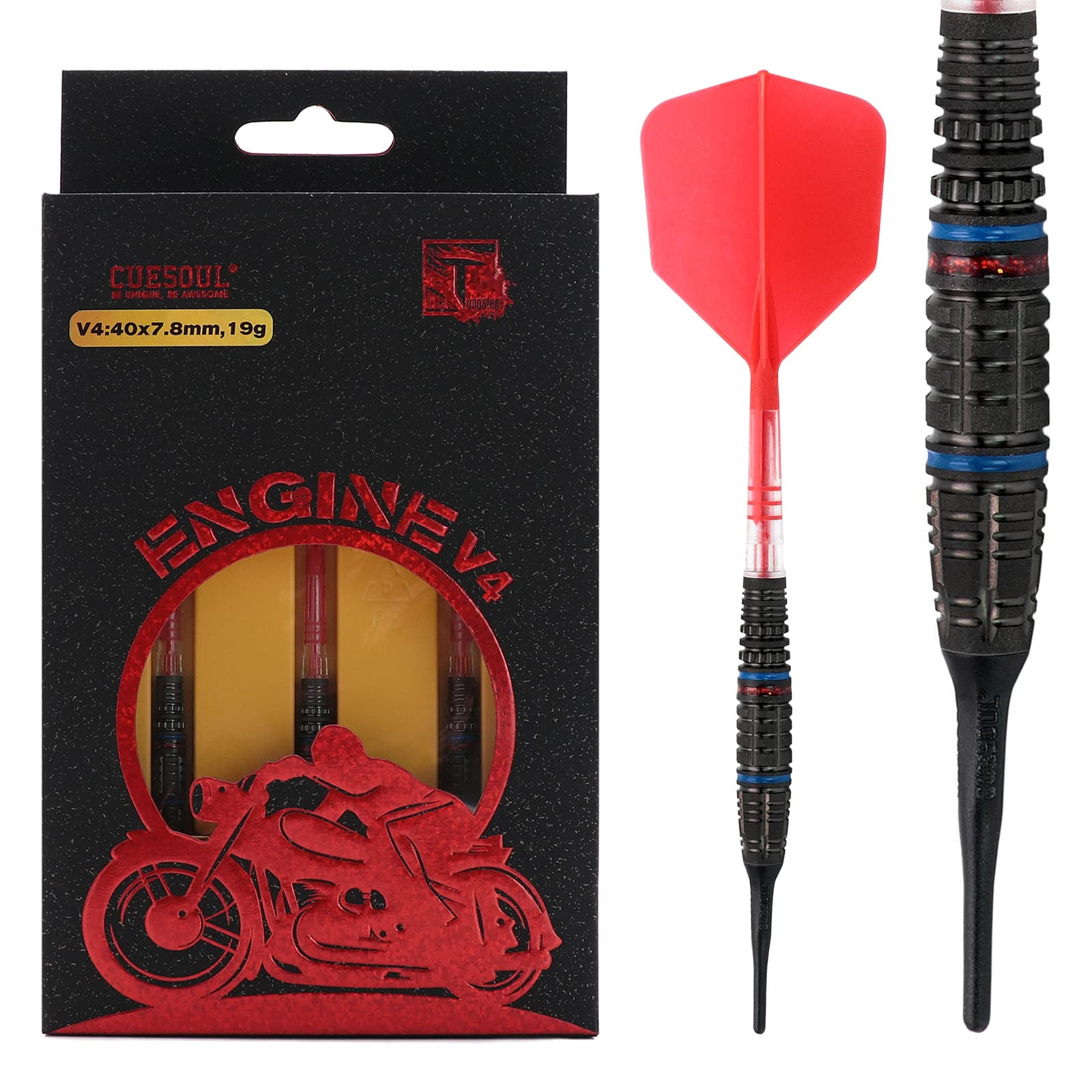 CUESOUL ENGINE 18/19/20/21g Soft Tip 90% Set di freccette in tungsteno con vernice ad olio finita e unificante ROST T19 CARBON Flight