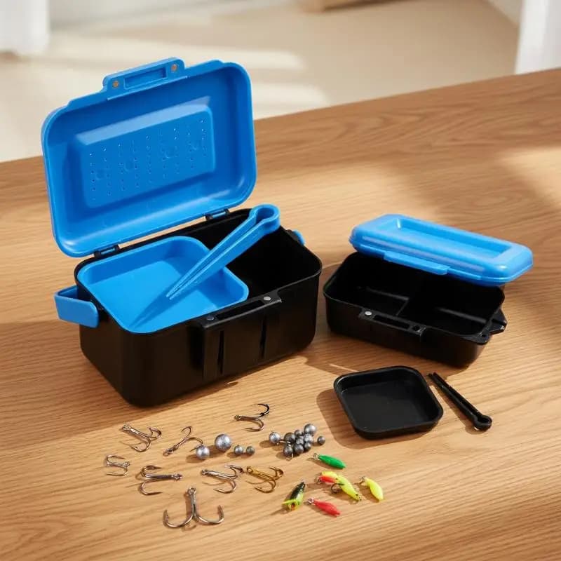 Scatola Portatile da Cintura per Attrezzatura da Pesca, Contenitore per Esche Vive, Verme e Ami, Organizer da Pesca per Esterni