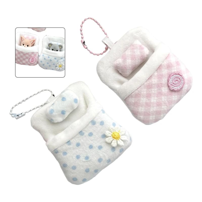 1Pcs With Pillow Doll Sleeping Bag Key Chain Doll Clothes Pretend Play Miniature Bed Sheet Bedroom Doll Bedding DIY Toys