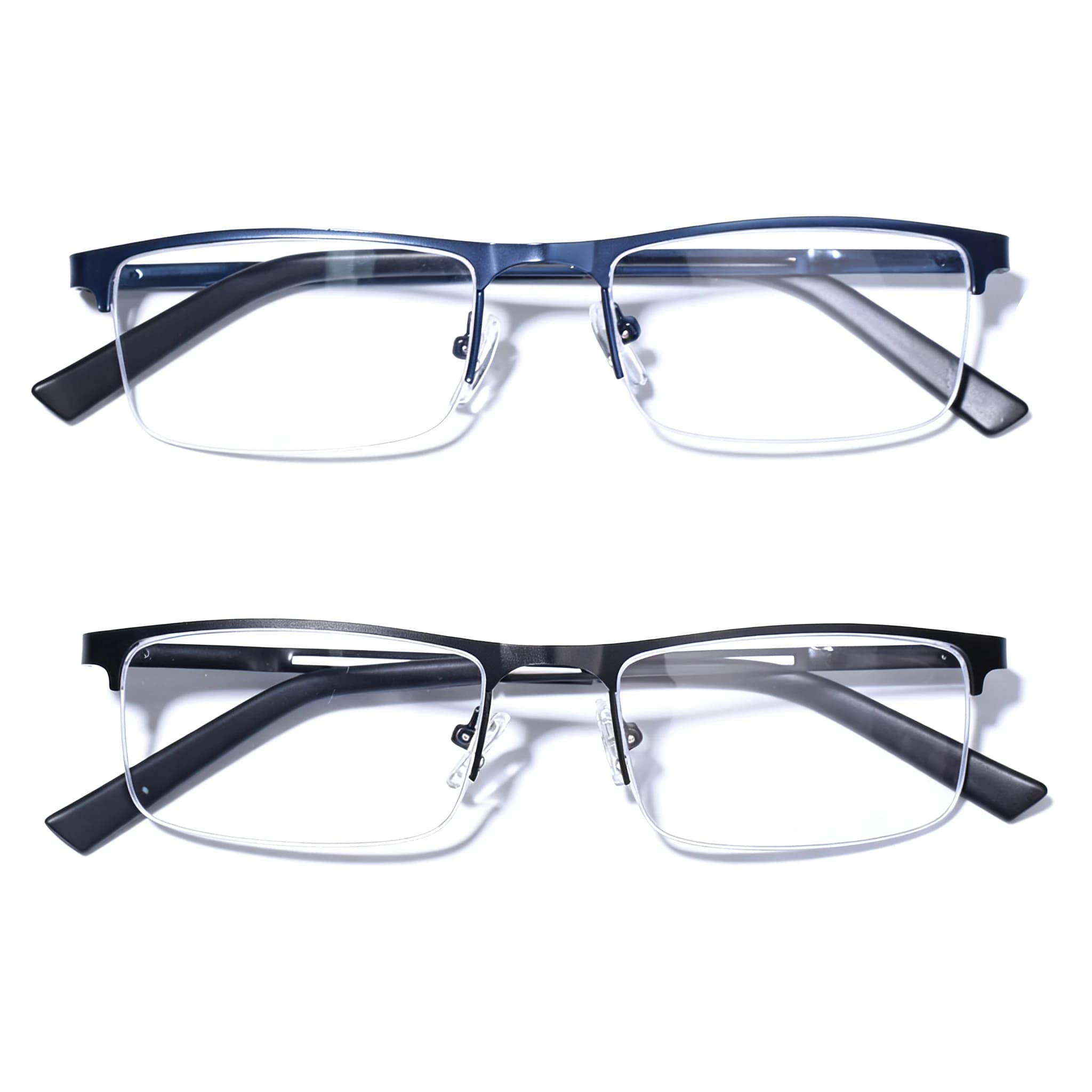 Occhiali da Lettura Uomo con Montatura Nera Anti-Luce Blu, Mezza Montatura in Metallo Leggero, Occhiali da Computer Business con Cerniera a Molla, Lenti +1.25 1.00
