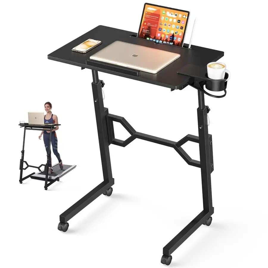 Scrivania in piedi con ruote, scrivania portatile per tapis roulant, scrivania con rotelle regolabile in altezza per laptop, tavolo mobile in piedi per camminare