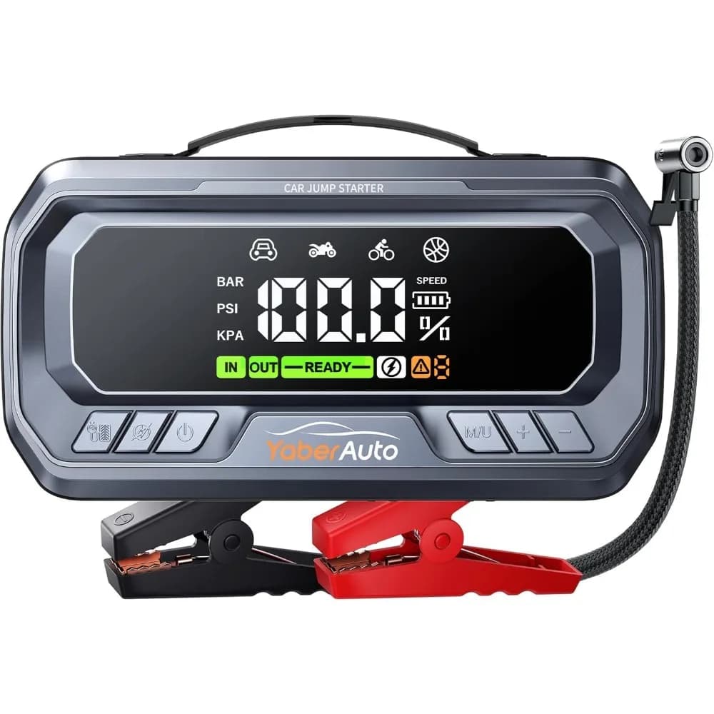 YaberAuto Avviatore di emergenza 10 in 1 con compressore d'aria 8000A 160PSI 65W Ricarica, avviamento di emergenza per batteria per auto portatile (tutti i gas/12 litri