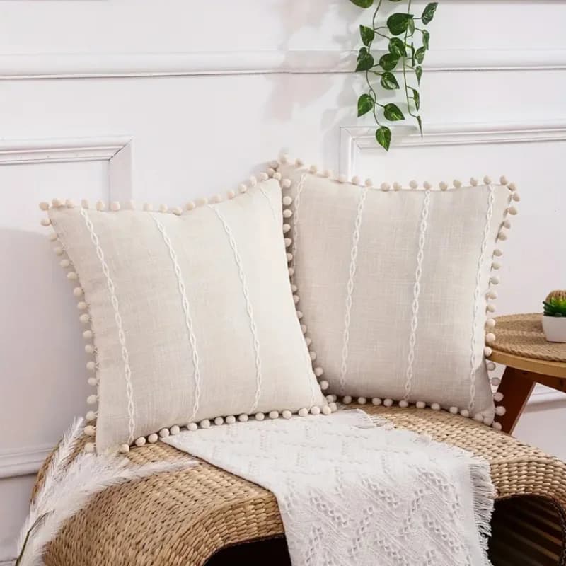 Fodera per cuscino Cuscino in tela di lino Bordo decorativo con palla Fodera per cuscino per divano nordico per soggiorno Supporto lombare Testata del letto
