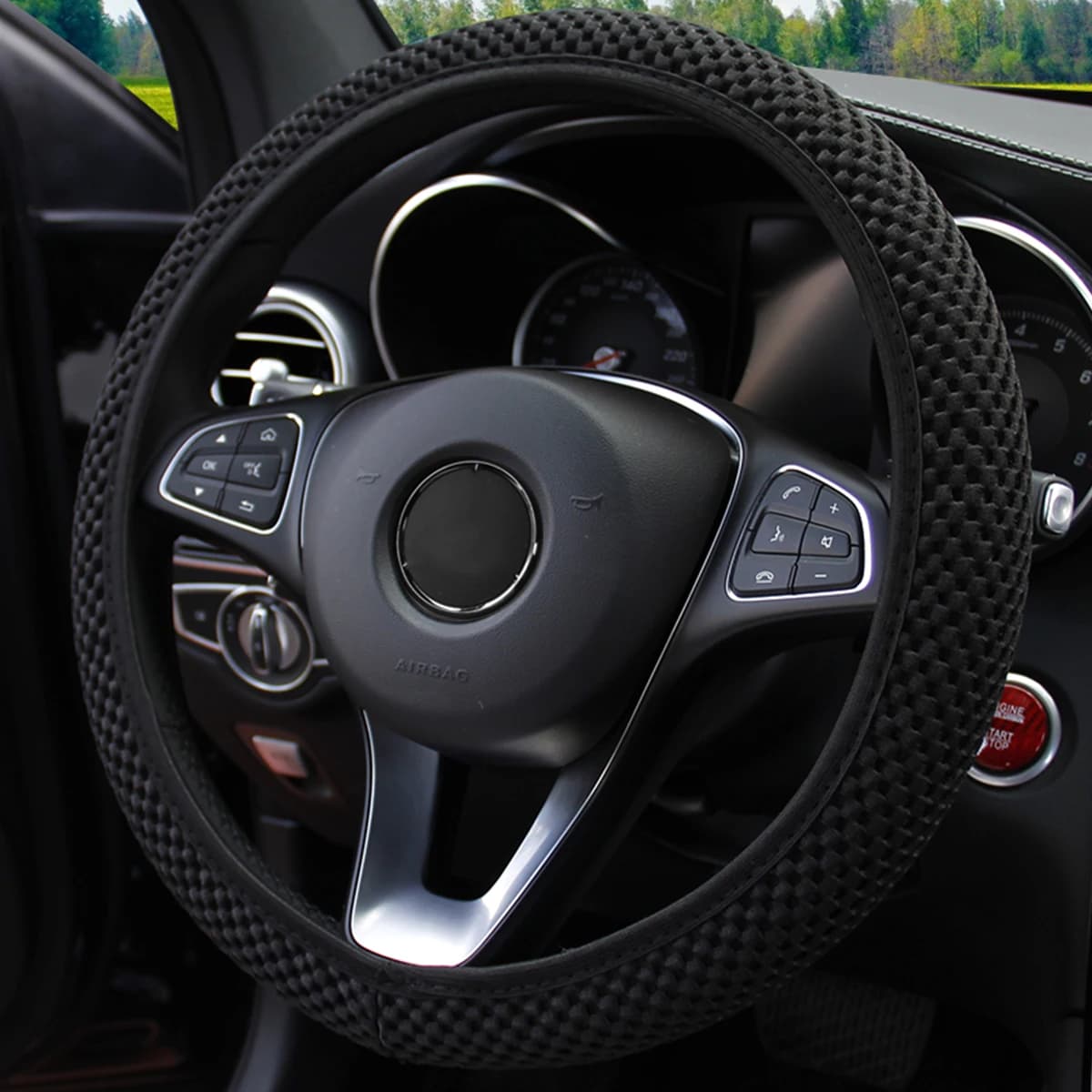 Coprivolante universale per auto estivo in seta di ghiaccio traspirante antiscivolo senza anello interno Coprimanubrio in rete elastica Accessori