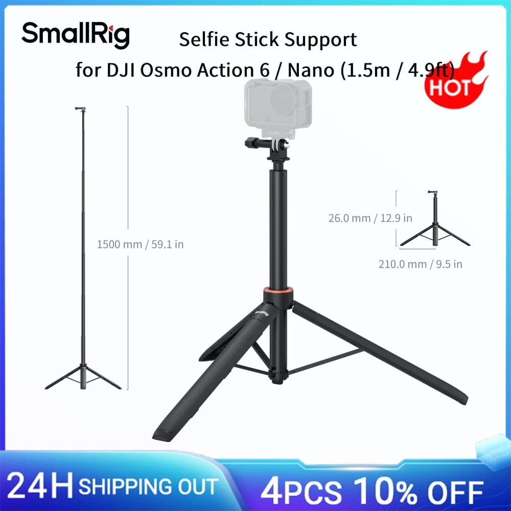 Supporto per selfie stick SmallRig per DJI Osmo Action 6 / Nano 1,5 m / 4,9 piedi con adattatore a sgancio rapido per action camera, supporto 6363