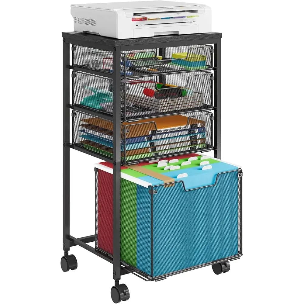 Carrello Portadocumenti con 4 Cassetti, Armadietto per Ufficio Domestico, Organizzatore per Cartelle Sospese con Ruote Sotto la Scrivania