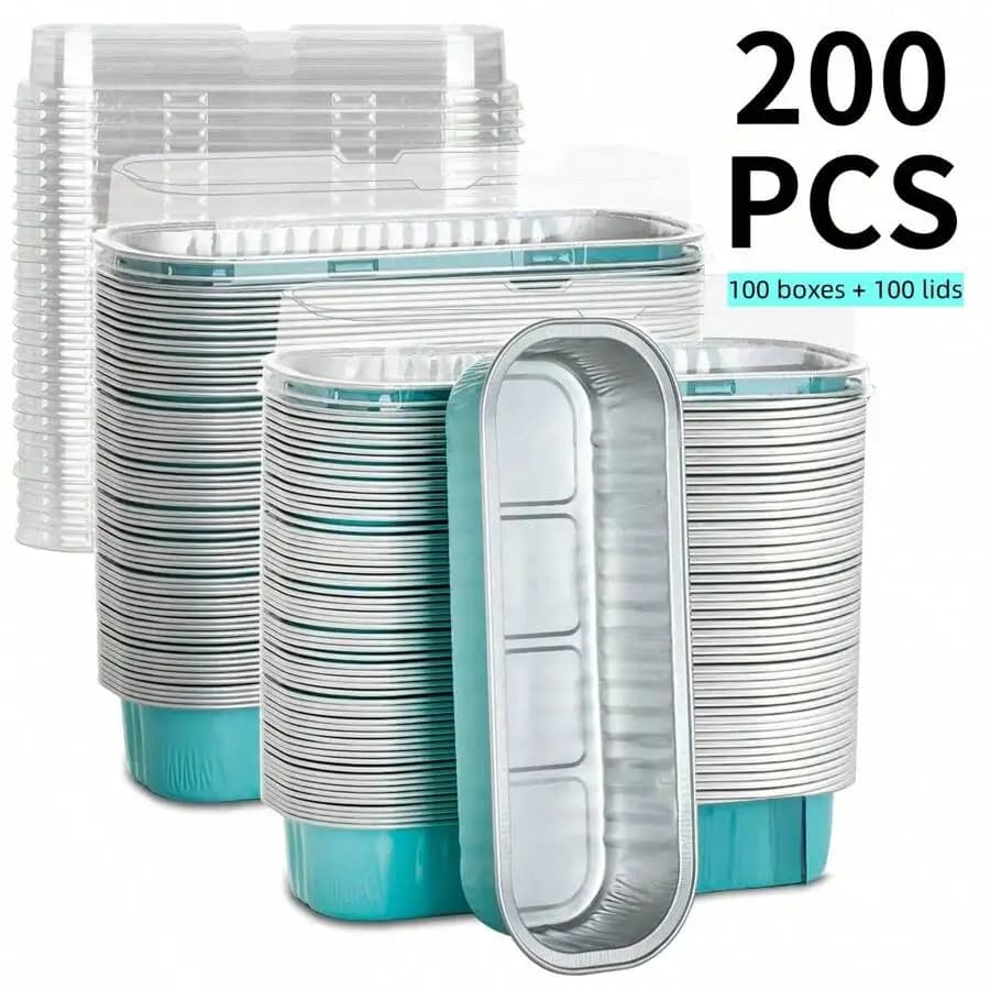 200PCS Mini Aluminum Foil Loaf Pans With Lids(100 Pans+100 Lids)6.8oz Rectangular Baking Containers, Disposable Mini Cake Pans Muffin Liners. Cheesecake Cups For Desserts Flans Pudding Breads. Ideal For Picnics Weddings Graduation Party Food Display