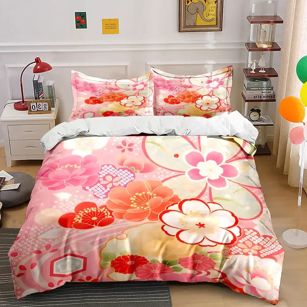 Floral Pattern Decorative Set Soft Comfortable Duvet Cover Bedding Set Included 1*Duvet Cover & 2*Pillowcases, gift