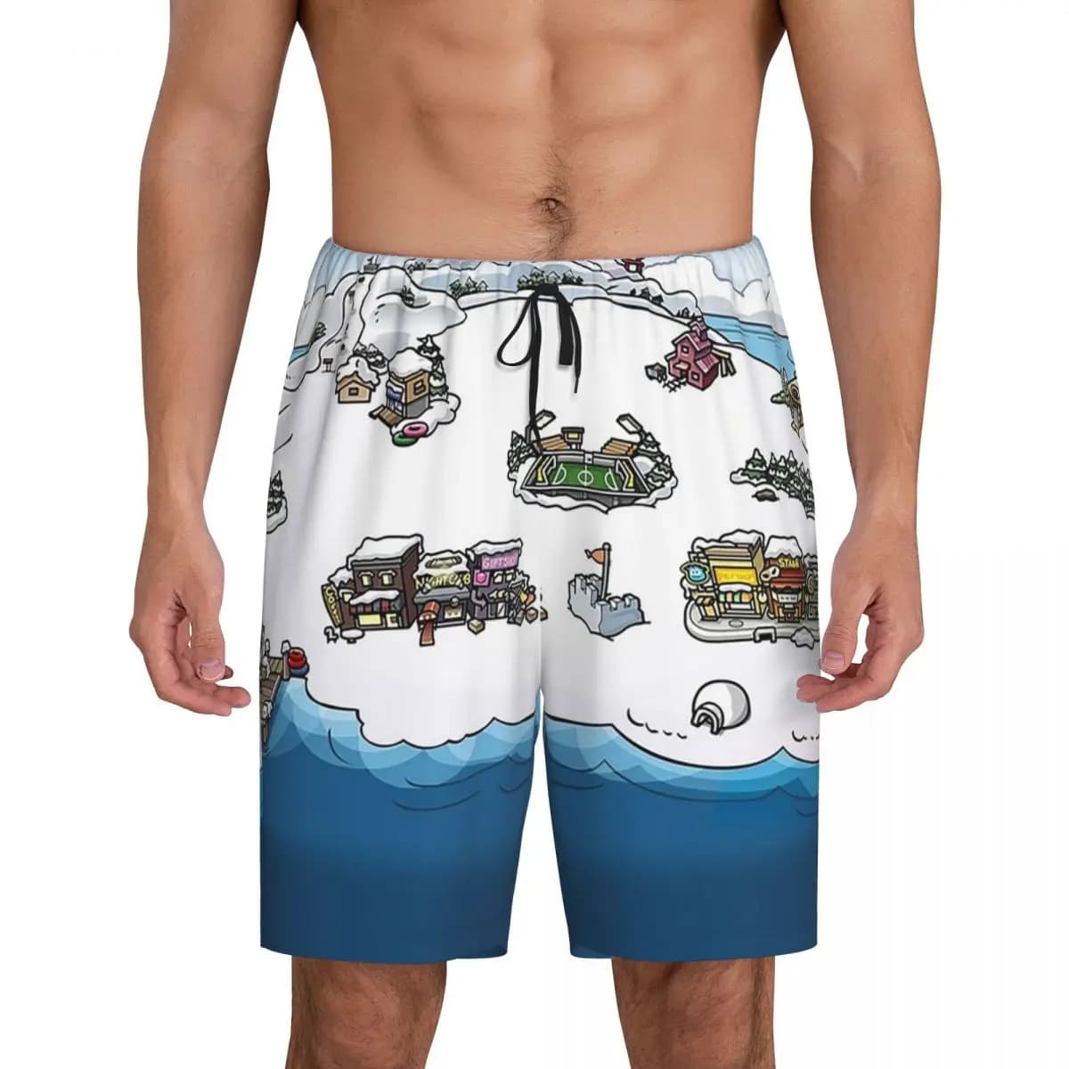 Custom Club Penguin M Short Pajama Pants Men Sleepwear Sleep Lounge Bottom Shorts Sleeping Pants