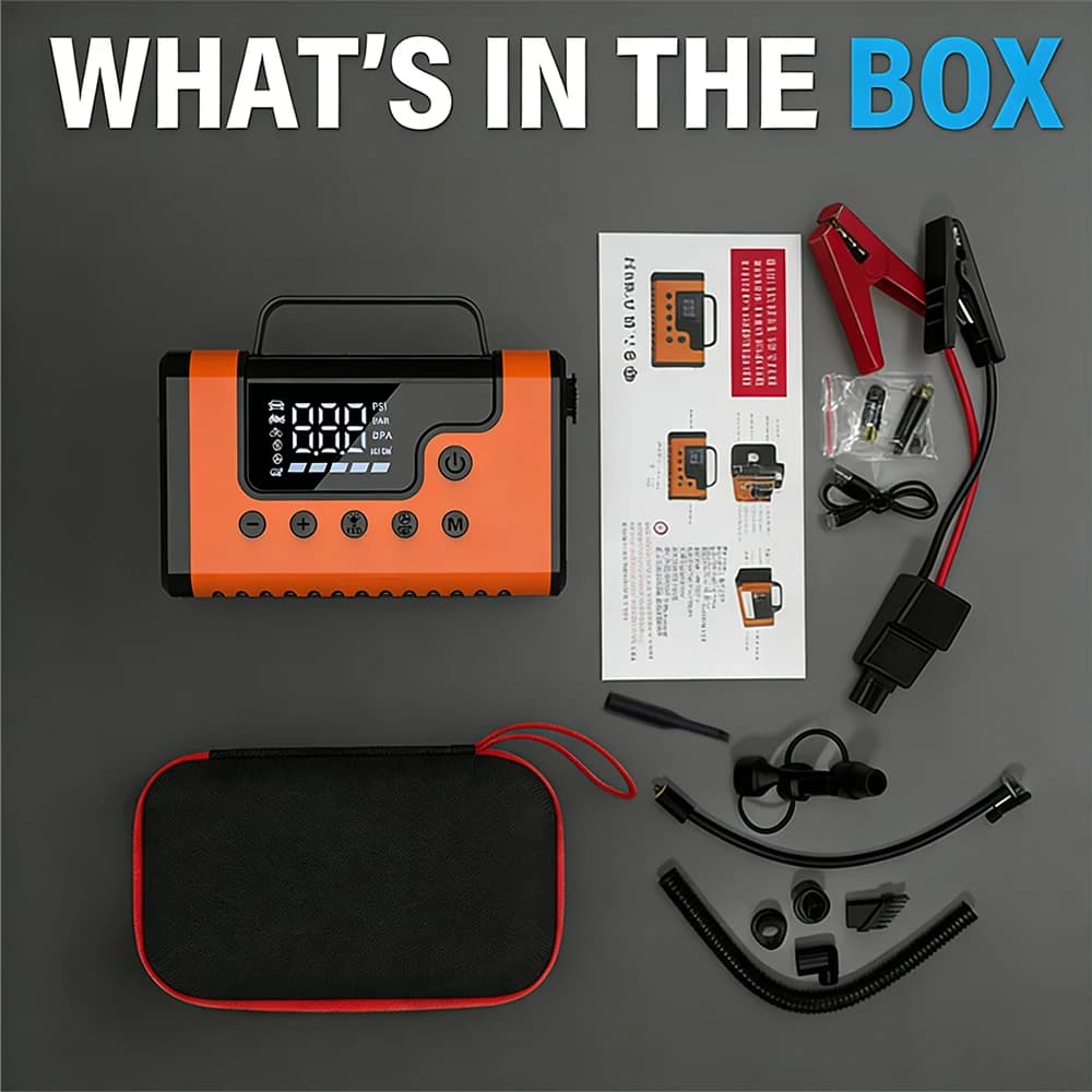 Avviatore d'Emergenza per Auto 37000mwh, Gonfiatore Pneumatici e Aspirapolvere Tutto-in-Uno – Power Bank di Emergenza 12V con Booster per Batteria